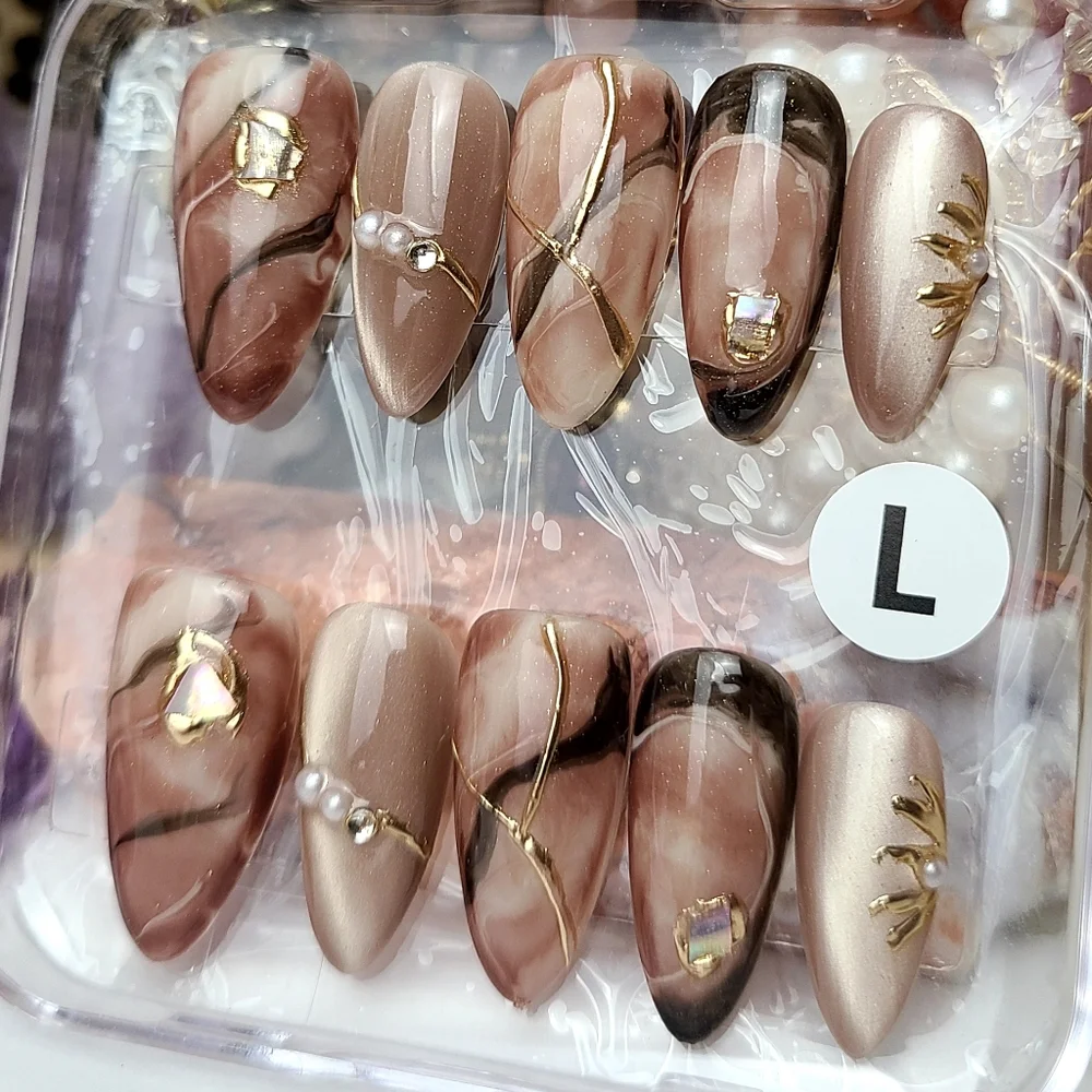 Brown Watercolor Marble Press-on Nail Set - Picture 5 of 6